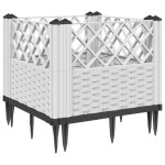 vidaXL Jardinieră de grădină cu țăruși, alb, 43,5x43,5x43,5 cm, PP