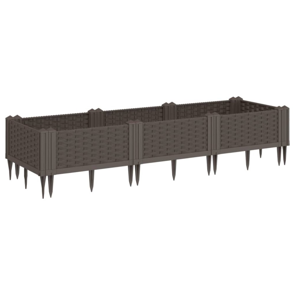 vidaXL Jardinieră de grădină cu țăruși, maro, 125x40x28,5 cm, PP
