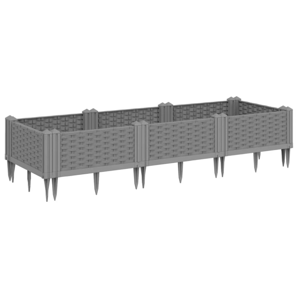 vidaXL Jardinieră grădină cu țăruși, gri deschis, 125x40x28,5 cm PP