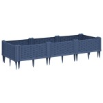 vidaXL Jardinieră de grădină cu țăruși, albastru gri, 125x40x28,5 cm, PP