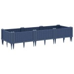 vidaXL Jardinieră de grădină cu țăruși, albastru gri, 125x40x28,5 cm, PP
