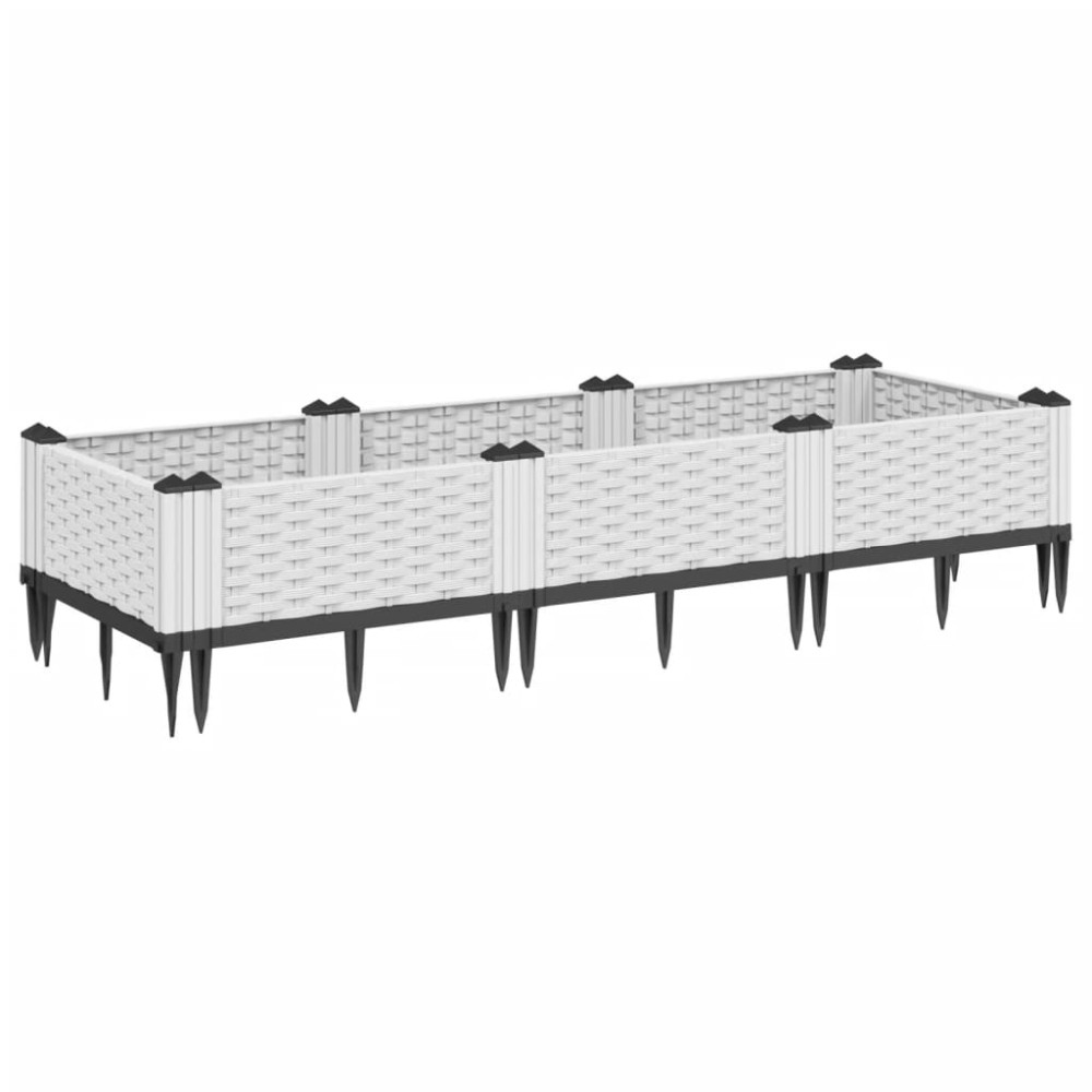 vidaXL Jardinieră de grădină cu țăruși, alb, 125x40x28,5 cm, PP