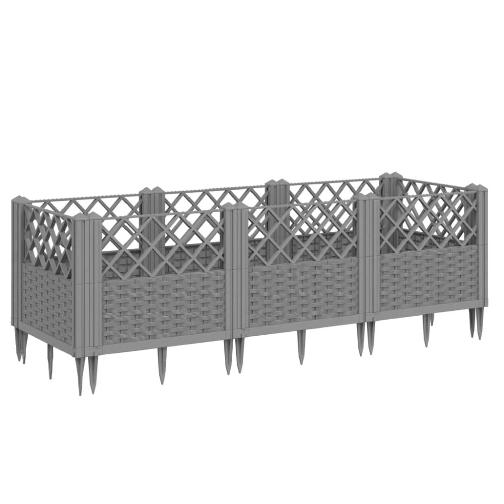 vidaXL Jardinieră grădină cu țăruși gri deschis 123,5x43,5x43,5 cm PP