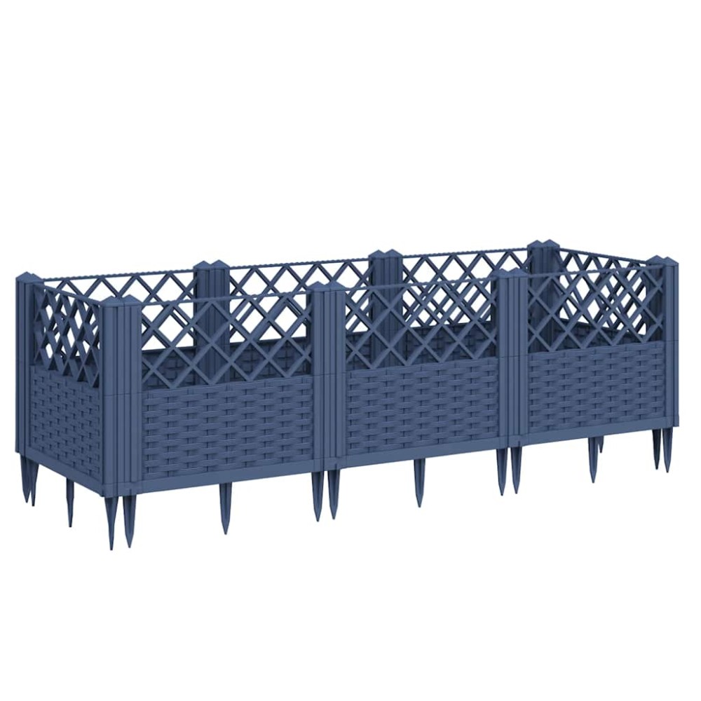 vidaXL Jardinieră de grădină cu țăruși, albastru gri, 123,5x43,5x43,5 cm, PP