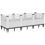 vidaXL Jardinieră de grădină cu țăruși, alb, 123,5x43,5x43,5 cm, PP