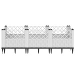 vidaXL Jardinieră de grădină cu țăruși, alb, 123,5x43,5x43,5 cm, PP