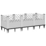 vidaXL Jardinieră de grădină cu țăruși, alb, 123,5x43,5x43,5 cm, PP