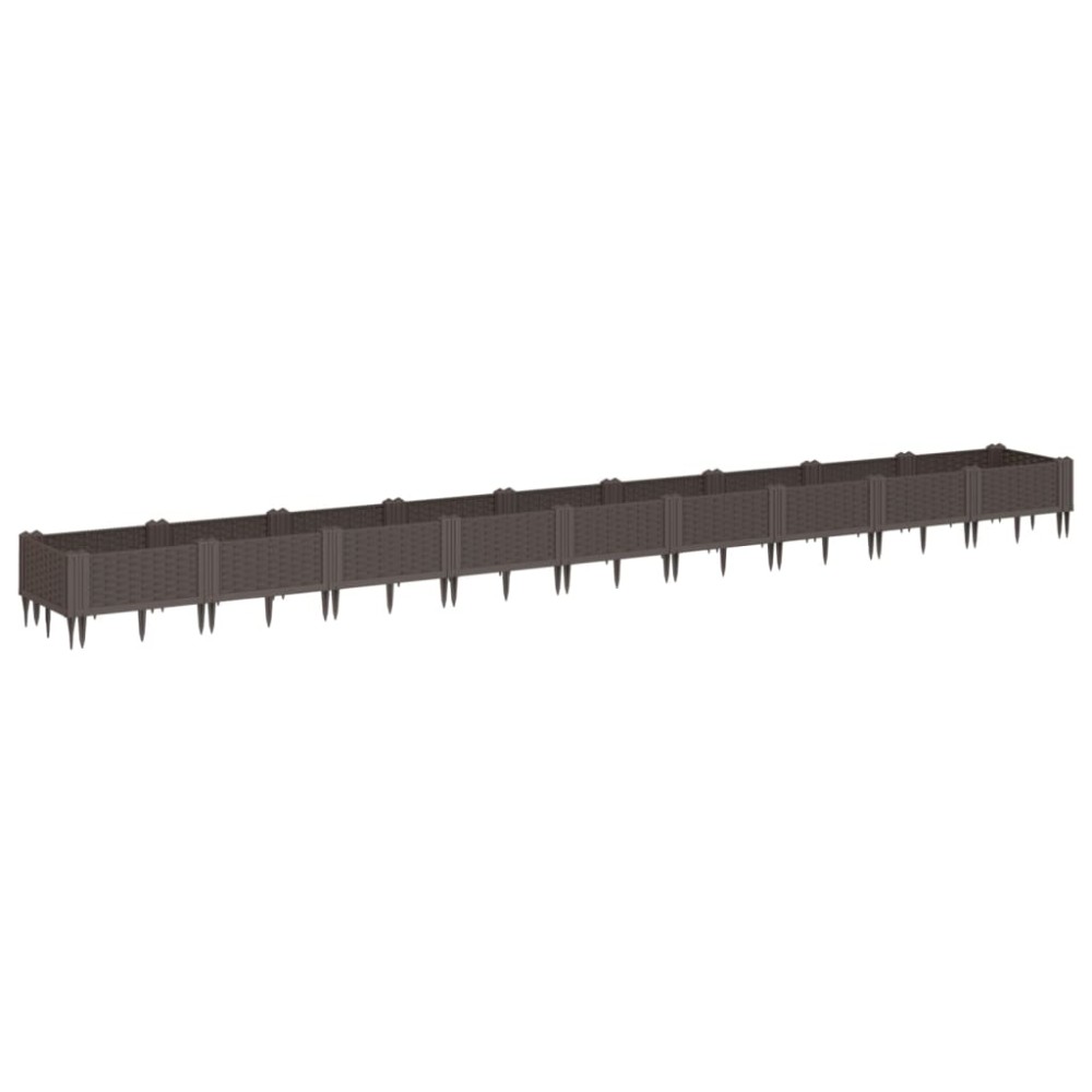 vidaXL Jardinieră de grădină cu țăruși, maro, 362,5x42,5x28,5 cm, PP