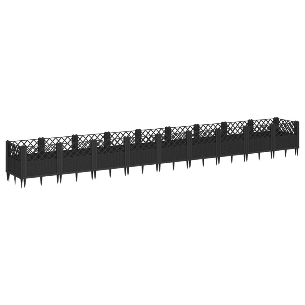 vidaXL Jardinieră de grădină cu țăruși, negru, 363,5x43,5x43,5 cm, PP