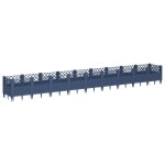 vidaXL Jardinieră de grădină cu țăruși, albastru gri, 363,5x43,5x43,5 cm, PP