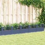 vidaXL Jardinieră de grădină cu țăruși, albastru gri, 363,5x43,5x43,5 cm, PP