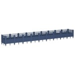 vidaXL Jardinieră de grădină cu țăruși, albastru gri, 363,5x43,5x43,5 cm, PP