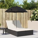 vidaXL Șezlong dublu cu perne/umbrelă de soare, negru, poliratan vidaXL Șezlong dublu cu perne/umbrelă de soare, negru, poliratan