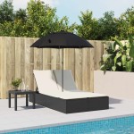vidaXL Șezlong dublu cu perne/umbrelă de soare, negru, poliratan vidaXL Șezlong dublu cu perne/umbrelă de soare, negru, poliratan