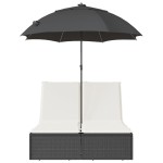 vidaXL Șezlong dublu cu perne/umbrelă de soare, negru, poliratan vidaXL Șezlong dublu cu perne/umbrelă de soare, negru, poliratan