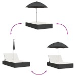 vidaXL Șezlong dublu cu perne/umbrelă de soare, negru, poliratan vidaXL Șezlong dublu cu perne/umbrelă de soare, negru, poliratan