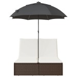 vidaXL Șezlong dublu cu perne/umbrelă de soare, maro, poliratan vidaXL Șezlong dublu cu perne/umbrelă de soare, maro, poliratan