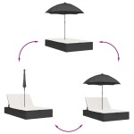 vidaXL Șezlong dublu cu perne/umbrelă de soare, maro, poliratan vidaXL Șezlong dublu cu perne/umbrelă de soare, maro, poliratan