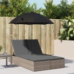 vidaXL Șezlong dublu cu perne/umbrelă de soare, gri, poliratan vidaXL Șezlong dublu cu perne/umbrelă de soare, gri, poliratan