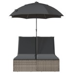 vidaXL Șezlong dublu cu perne/umbrelă de soare, gri, poliratan vidaXL Șezlong dublu cu perne/umbrelă de soare, gri, poliratan
