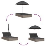 vidaXL Șezlong dublu cu perne/umbrelă de soare, gri, poliratan vidaXL Șezlong dublu cu perne/umbrelă de soare, gri, poliratan