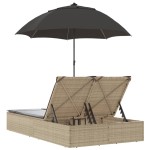 vidaXL Șezlong dublu cu perne/umbrelă de soare, bej, poliratan vidaXL Șezlong dublu cu perne/umbrelă de soare, bej, poliratan