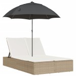 vidaXL Șezlong dublu cu perne/umbrelă de soare, bej, poliratan vidaXL Șezlong dublu cu perne/umbrelă de soare, bej, poliratan