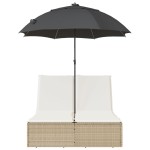 vidaXL Șezlong dublu cu perne/umbrelă de soare, bej, poliratan vidaXL Șezlong dublu cu perne/umbrelă de soare, bej, poliratan