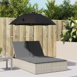 vidaXL Șezlong dublu cu perne/umbrelă de soare, gri deschis, poliratan vidaXL Șezlong dublu cu perne/umbrelă de soare, gri deschis, poliratan