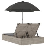 vidaXL Șezlong dublu cu perne/umbrelă de soare, gri deschis, poliratan vidaXL Șezlong dublu cu perne/umbrelă de soare, gri deschis, poliratan