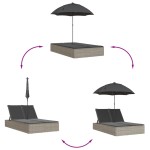 vidaXL Șezlong dublu cu perne/umbrelă de soare, gri deschis, poliratan vidaXL Șezlong dublu cu perne/umbrelă de soare, gri deschis, poliratan