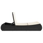 vidaXL Șezlong dublu cu perne, negru, poliratan vidaXL Șezlong dublu cu perne, negru, poliratan