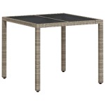vidaXL Masă de grădină cu blat din sticlă, gri, 90x90x75 cm, poliratan vidaXL Masă de grădină cu blat din sticlă, gri, 90x90x75 cm, poliratan