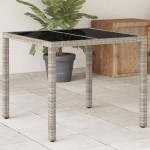 vidaXL Masă de grădină cu blat din sticlă, gri, 90x90x75 cm, poliratan vidaXL Masă de grădină cu blat din sticlă, gri, 90x90x75 cm, poliratan