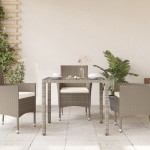 vidaXL Masă de grădină cu blat din sticlă, gri, 90x90x75 cm, poliratan vidaXL Masă de grădină cu blat din sticlă, gri, 90x90x75 cm, poliratan