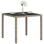 vidaXL Masă de grădină cu blat din sticlă, gri, 90x90x75 cm, poliratan vidaXL Masă de grădină cu blat din sticlă, gri, 90x90x75 cm, poliratan