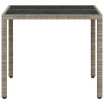 vidaXL Masă de grădină cu blat din sticlă, gri, 90x90x75 cm, poliratan vidaXL Masă de grădină cu blat din sticlă, gri, 90x90x75 cm, poliratan