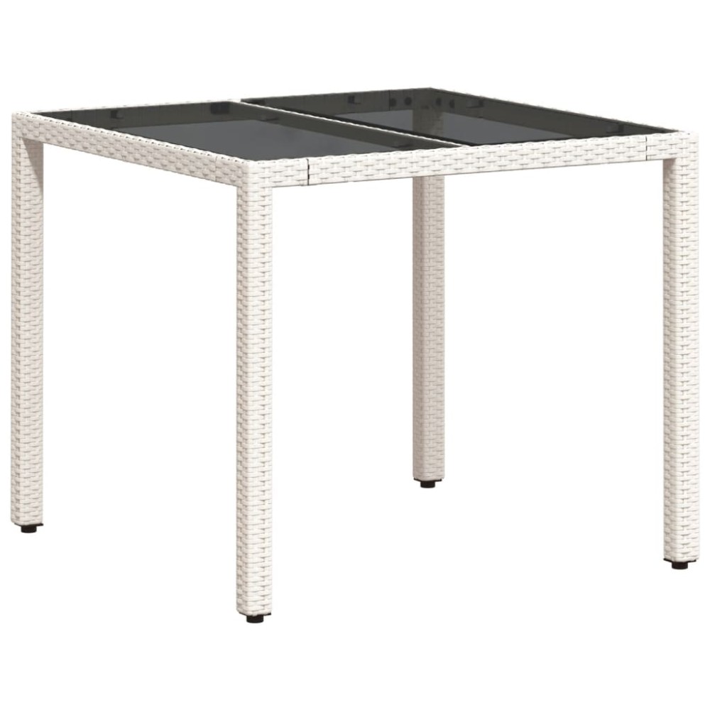 vidaXL Masă grădină cu blat din sticlă, alb, 90x90x75 cm, poliratan