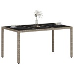 vidaXL Masă grădină blat din sticlă gri deschis 150x90x75 cm poliratan