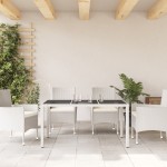 vidaXL Masă grădină cu blat din sticlă, alb, 150x90x75 cm, poliratan