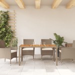 vidaXL Masă de grădină, bej, 150x90x75 cm, poliratan și lemn acacia
