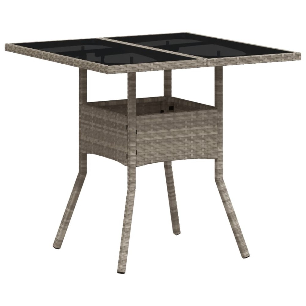 vidaXL Masă grădină blat din sticlă gri deschis 80x80x75 cm poliratan