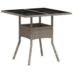vidaXL Masă grădină blat din sticlă gri deschis 80x80x75 cm poliratan