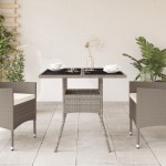 vidaXL Masă grădină blat din sticlă gri deschis 80x80x75 cm poliratan