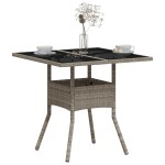 vidaXL Masă grădină blat din sticlă gri deschis 80x80x75 cm poliratan
