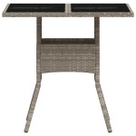 vidaXL Masă grădină blat din sticlă gri deschis 80x80x75 cm poliratan