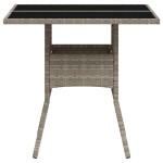 vidaXL Masă grădină blat din sticlă gri deschis 80x80x75 cm poliratan