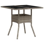 vidaXL Masă grădină blat din sticlă gri deschis 80x80x75 cm poliratan