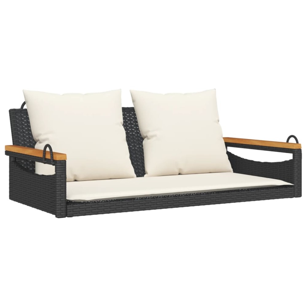 vidaXL Bancă de balansoar cu perne, negru, 109x62x40 cm, poliratan