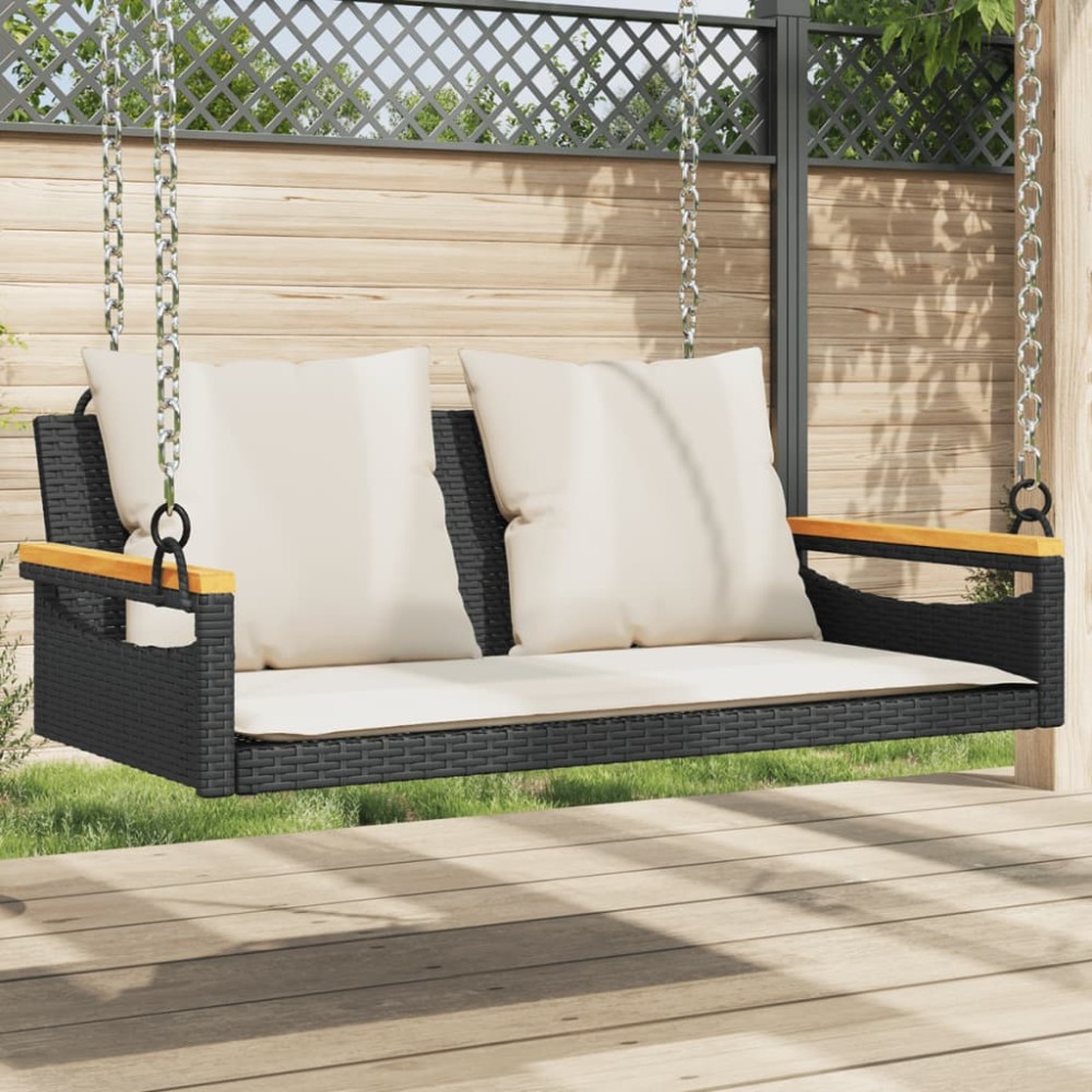 vidaXL Bancă de balansoar cu perne, negru, 109x62x40 cm, poliratan